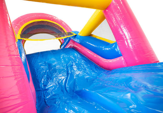 Obstacle course 13m long in theme Flamingo for children. Buy inflatable obstacle courses now online at JB Inflatables America