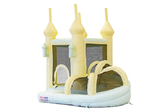 Bouncer bouncy castle with slide buy in pastel colors yellow green for children. Order inflatables online at JB Inflatables America