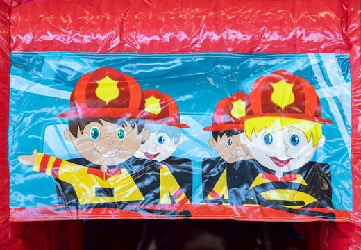 Order an inflatable Multiplay Super bouncy castle in the Fire Brigade theme with a slide and a splash pool. Buy inflatables online at JB Inflatables America