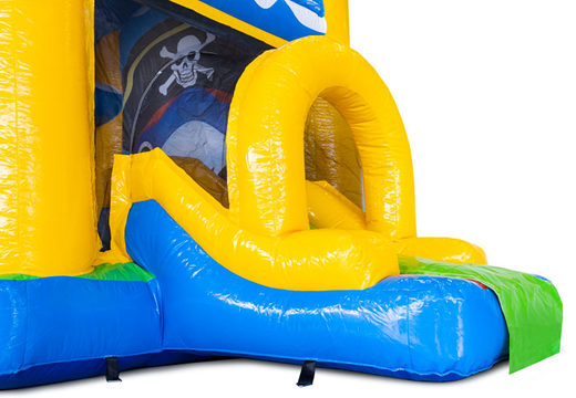 Order an inflatable bouncy castle in a pirate theme with slide and play object