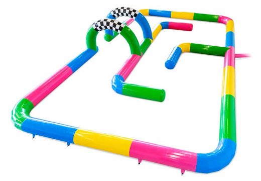 Inflatable race track with pink, blue, yellow and green color