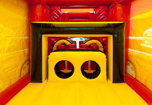 Obstacles in bouncy castle with red and yellow color