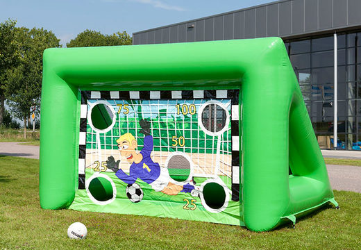 Buy inflatable football goal in green color with loopholes for more challenge