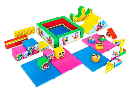 XXL Flamingo Hawaii-themed Softplay Set with Colorful Blocks to Play