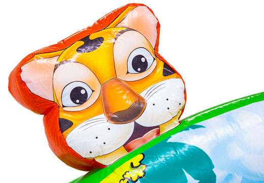 3D Tiger Figure on Covered Play Mountain Bouncy Castle in Jungle Theme